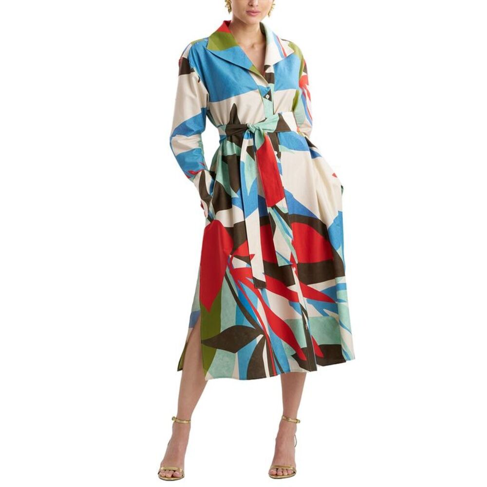 Natori Womens Abstract Palm Poplin Oversized Shirtdress, Multicolor
